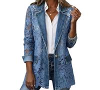 cffdviz Blazer Di Jeans Oversize Da Donna Con Un Bottone Patchwork E Pizzo Floreale Giacche Di Jeans,Blu,M