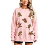 cffdviz Maglione di Natale da Donna A Manica Lunga con Paillettes E Omino di Pan di Zenzero,Rosa,L