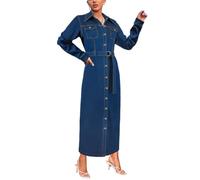 cffdviz Trench in Denim Per Donna Con Colletto A Revers Chiusura Frontale Con Bottoni Maniche Lunghe Abito Maxi in Jeans E Giacche,Blu,L