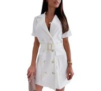 cffvdiz Bianca,XXL, Blazer Abito per Le Donna Doppio Petto Manica Corta Giacche Vestito Abiti con Cintura