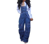 cffvdiz Denim Salopette Multi-Tasca Donna Cargo Jean Tuta Con Cinghie Regolabili,Blu,M