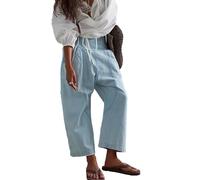 cffvdiz Donna Baggy Barrel Jeans Mid-Rise Dritto Gamba Larga Denim Pantaloni alla Caviglia Jeans,Light Blue,S