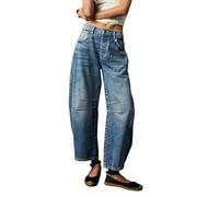 cffvdiz Donna Mid Rise Barrel Jeans Vintage Baggy Gamba Larga Jeans alla Caviglia,Blu,L