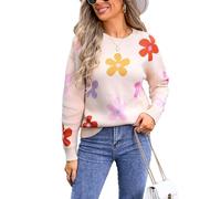 cffvdiz Girocollo Floreale Maglione Goccia Spalla Fiore Uncinetto Casual Manica Lunga Maglia Maglione Top Donne,Apricot,L