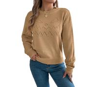 cffvdiz Maglione A Maglia per Donne di Halloween con Maniche A Lanterna Pullover Ricamato con Zucche,Cachi,S