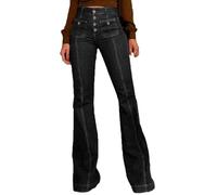 cffvdiz Nero, Vita Alta Stretch Slim Bootcut Jeans Bottoni Butt Sollevamento Gamba Larga Denim Pants Donna