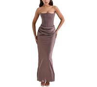 cffvdiz Sexy Corsetto Wrap Maxi Dress Estate Senza Maniche Slim Abiti Formali,Marrone,L