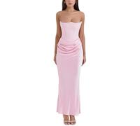 cffvdiz Sexy Corsetto Wrap Maxi Dress Estate Senza Maniche Slim Abiti Formali,Rosa,S
