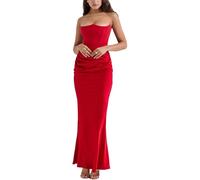 cffvdiz Sexy Corsetto Wrap Maxi Dress Estate Senza Maniche Slim Abiti Formali,Rosso,S