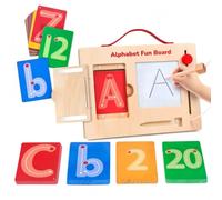CFGTEKMB Lavagna Doppia Faccia in Legno con Alfabeto e Numeri, Carte Magnetiche ABC e Numeri 23 e Manico per Esercizi di Scrittura per la Scuola Materna