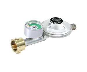 CFH Regolatore di pressione del gas bombola con indicatore di livello DRF 428 - Riduttore di pressione 50 mbar con manometro & sistema di protezione rottura, ingresso G.12 e uscita H.4 1/4", secondo
