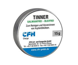 CFH Tinner TI 228 - Detergente stagnante e per punte di saldatura senza piombo, senza salmiak e piombo, aumenta la durata, Sn97Cu3, barattolo da 15 g con cuscinetto adesivo, secondo DIN EN ISO 9453