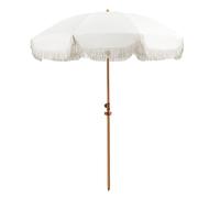 CFLNHMSY Ombrellone da Giardino Portatile Inclinabile Bianco 2,0m, Parasole Rotondo Esterno A 8 Stecche con Nappe, Protezione Solare UPF50+ per Balcone E Spiaggia