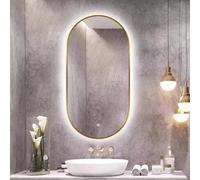 CFLNHMSY Specchio da Bagno Ovale A LED, Specchio da Parete con Luci, Specchio Decorativo Illuminato con Interruttore A Sfioramento, 3 Colori, Regolazione della Luminosità(Gold,40x80cm)