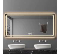 CFLNHMSY Specchio da Bagno Rettangolare con Luce, Specchio da Parete Oscurante, Specchio di Vanità Illuminato A LED con Interruttore A Sfioramento, Luce Tricolore(B,40x60cm)