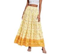 CFLONGE Maxi gonne estive per le donne 2026 moda boho gonna lunga alla moda floreale a vita alta una linea gonna da spiaggia abito da vacanza, Giallo, M