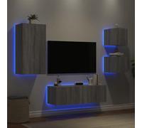 CFODOJ Entertainment Centri & TV Stands-Home-4 Piece TV Parete Armadi con LED Illuminazione Grigio Sonoma