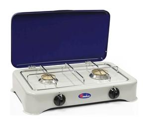 CFParker Fornello a Gas 2 Fuochi Grigio Gpl Metano Portatile con Coperchio Blu