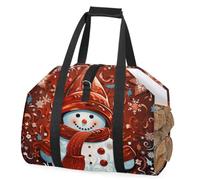 cfpolar Borsa per legna da ardere con nastro rosso con pupazzo di neve di Natale, con manico, grande capacità, borsa per il trasporto di legna da ardere, per camino, campeggio, barbecue