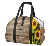cfpolar Girasoli su tavola di legno Portalegna da ardere con manico, grande capacità borsa per il trasporto della legna da ardere borsa per il trasporto di legna da camino stufa a legna accessori