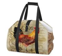 cfpolar Portalegna con bussola a forma di gallo, con manico, grande capacità, borsa per il trasporto della legna da ardere, per camino, campeggio, barbecue