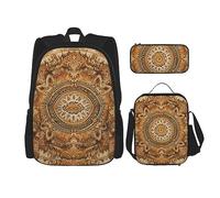 cfpolar Zaino da 3 pezzi, con fiori mandala, vintage, borsa per il pranzo, astuccio da viaggio, per laptop, libri, borsa termica per il pranzo, borsa da toeletta per viaggi, lavoro, picnic