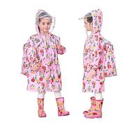 cfpqv Abbigliamento antipioggia per bambini con borsa per la scuola copertura impermeabile poncho giacca impermeabile bambino, Colore: rosa., 4-6 Jahre