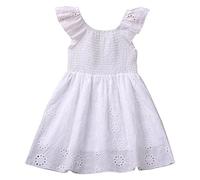 cfpqv Abito estivo da ragazza con maniche volanti, pizzo, scavato, abito da principessa, vestito per bambini, adatto per le storie di Natale da 3 a 8 anni, bianco, 7-8 Jahre