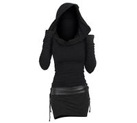 cfpqv Abito gotico, da donna, a maniche lunghe, con cappuccio, per il rinascimento medievale, per carnevale, Halloween, feste, costume retrò, Halloween, per le donne