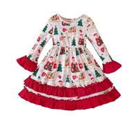 cfpqv Bambino Bambino Ragazza Vestiti di Natale Manica Lunga Santa Renna A Strisce Vestito Principessa Volant Vestito Ragazza Gonne Lunghezza Al Ginocchio, bianco, 5-6 Jahre