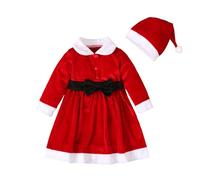 cfpqv Bambino Bambino Ragazza Vestiti di Natale Manica Lunga Santa Renna A Strisce Vestito Principessa Volant Vestito Vestito Premaman, Colore: rosso, 12-18 Monate