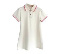 cfpqv Bambino Ragazza Casual Tinta unita Manica Corta Collo Alto Collo Alto Una Linea Abito Principessa Vestiti Gonne, bianco, 6-7 Jahre