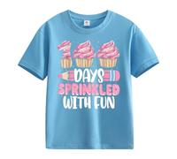 cfpqv Girls and Boys Casual Short Sleeved 100 Days of School Opening 100 Day Anniversary Personality Loose Short Sleeved NEN Hoodie, Celeste., 8-9 Jahre