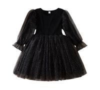 cfpqv Girl's Christmas Fall and Winter Bubble Long Sleeved Mesh Dress Princess Dresses 24 Storie dell'Avvento, Nero , 6 anni