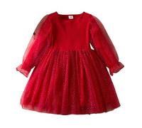 cfpqv Girl's Christmas Fall and Winter Bubble Long Sleeved Mesh Dress Princess Dresses 24 Storie dell'Avvento, Colore: rosso, 4 anni