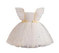 cfpqv Girls Christmas Flying Sleeve Star Mesh Princess Dress Performance Gowns Gonne lunghe al ginocchio, bianco, 1-2 Jahre