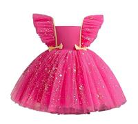 cfpqv Girls Christmas Flying Sleeve Star Mesh Princess Dress Performance Gowns Gonne lunghe al ginocchio, Colore: rosa., 1-2 Jahre