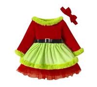 cfpqv Girls Dress Autumn Winter Furred Border Long Sleeve Double Layer Princess Dress 10 anni, verde, 4 anni