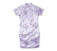 cfpqv , , grande, a maniche corte, colletto alto, stampa floreale, semi di chicco cinese, abito di Capodanno, abito da vacanza, gonna di jeans da donna lunghezza al ginocchio, Lilla, 9-10 Jahre