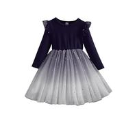 cfpqv Little Girls Long Sleeves Casual Birthday Dress with Tutu Skirt Drahtkette, Blu marino, 5-6 Jahre