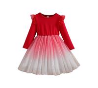 cfpqv Little Girls Long Sleeves Casual Birthday Dress with Tutu Skirt Drahtkette, Colore: rosso, 3-4 Jahre