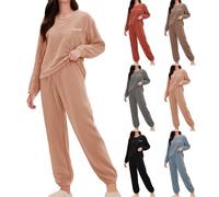 cfpqv Pigiama Donna Pile Invernale Caldo Pigiami da Notte Top Manica Lunghe E Pantaloni Caldo da Casa per Lounge E Sleepwear Notte Caldi Pjs per Donna Pigiami Due Pezzi da Donna E Uomo