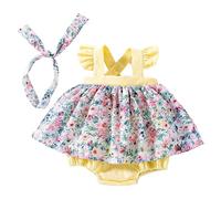 cfpqv Ragazza Bambino Carino Floreale Fly Maniche Pigiama Crawler Vestito Fascia Due PC Set Calendario dell'Avvento Storie, giallo., 9-12 Monate