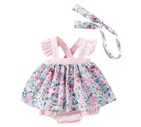 cfpqv Ragazza Bambino Carino Floreale Fly Maniche Pigiama Crawler Vestito Fascia Due PC Set Calendario dell'Avvento Storie, Colore: rosa., 9-12 Monate