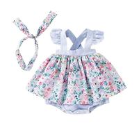 cfpqv Ragazza Bambino Carino Floreale Fly Maniche Pigiama Crawler Vestito Fascia Due PC Set Calendario dell'Avvento Storie, Blu, 6-9 Monate