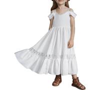 cfpqv Ragazza Pizzo Cuciture Gonna Abito Una Spalla Casual Ragazza Gonne 152, bianco, 6-7 Jahre