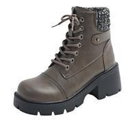 cfpqv Stivaletti da donna con lacci, mezzi alti, larghi, spessi, invernali, per attività all'aperto, antivento, comodi, antiscivolo, in pelle, caffè, 35 EU