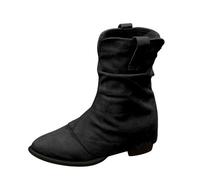 cfpqv Stivaletti da donna in pelle scamosciata, con temperamatite Slouchy Boots Fold Over da donna, piatti, antiscivolo, leggeri, retrò, invernali, caldi, da cowboy, antivento, invernali, Nero , 39 EU