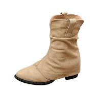 cfpqv Stivaletti da donna in pelle scamosciata, con temperamatite Slouchy Boots Fold Over da donna, piatti, antiscivolo, leggeri, retrò, invernali, caldi, da cowboy, antivento, invernali, beige., 38
