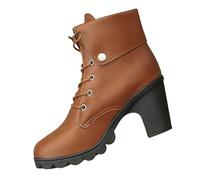 cfpqv Stivaletti stringati da donna con tacco, in pelle, da donna, con lacci, antiscivolo, per autunno e inverno, marrone, 37